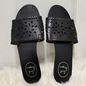 Jack Rogers Slip On Black Leather Sandals Size 8M